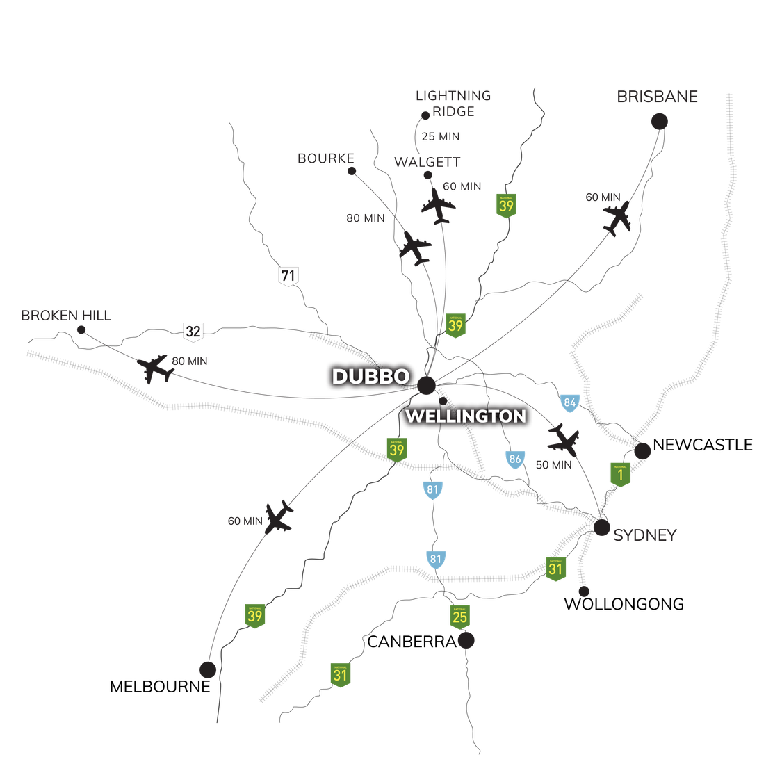The Dubbo Region is easily accessible by air, road and train.
